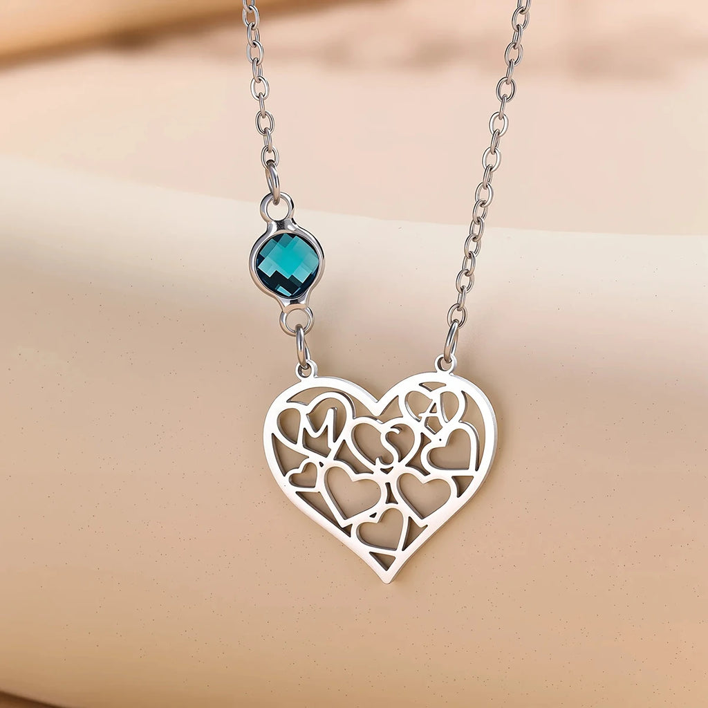 Custom Heart Necklace Monogram Initials