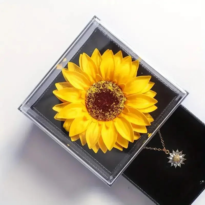 Dainty Necklace Zircon Daisy Sunflower Pendant Necklace with Sunflower Gift Box