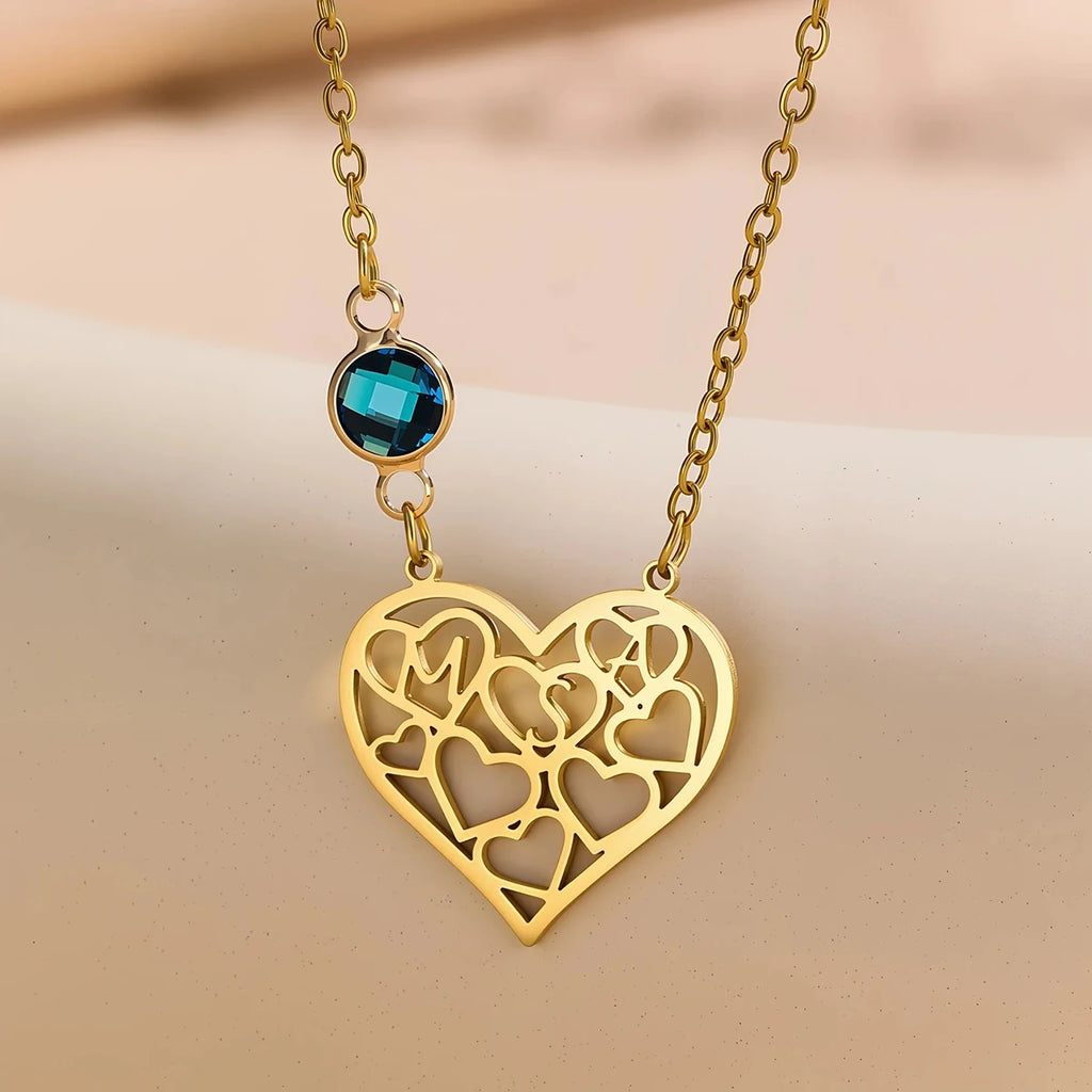 Custom Heart Necklace Monogram Initials