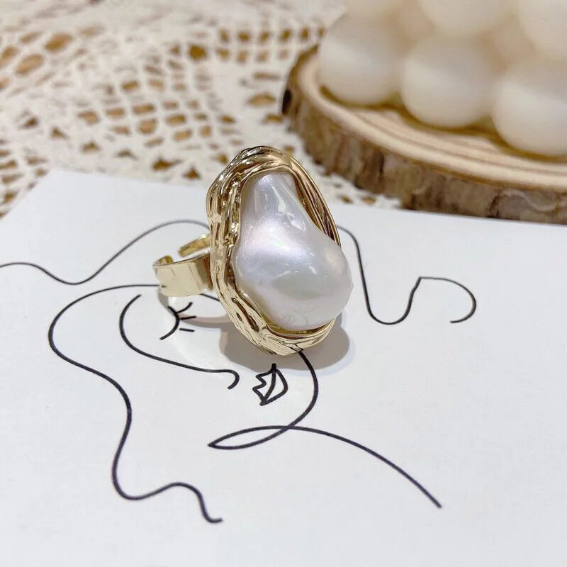 Lacteo Punk Semi Baroque Pearl Alloy Open Adjustable Rings