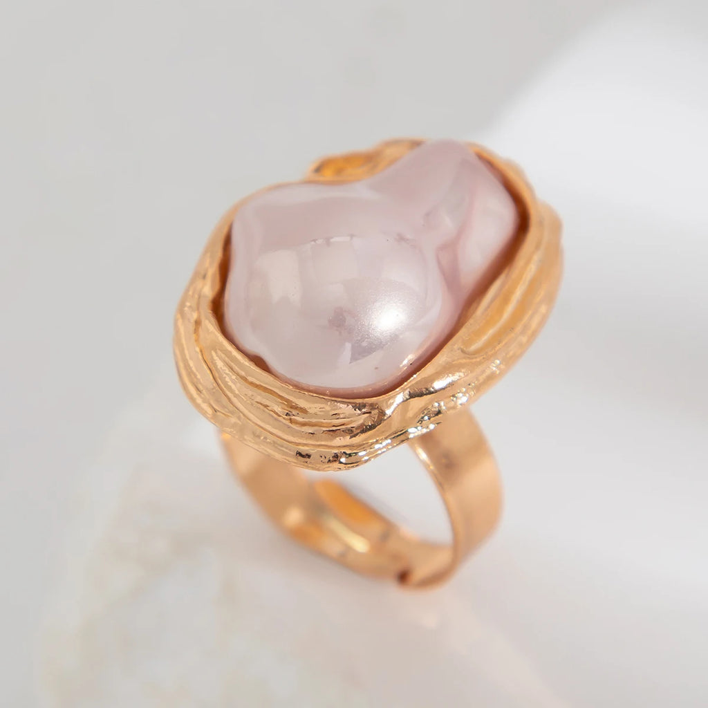 Lacteo Punk Semi Baroque Pearl Alloy Open Adjustable Rings