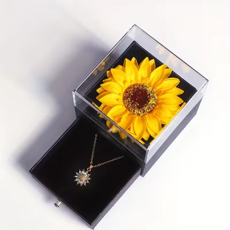 Dainty Necklace Zircon Daisy Sunflower Pendant Necklace with Sunflower Gift Box
