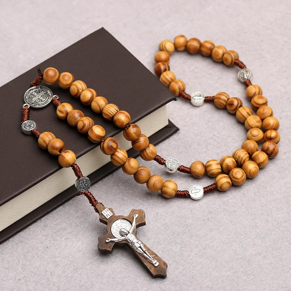 Catholic Wood Beaded Rosary