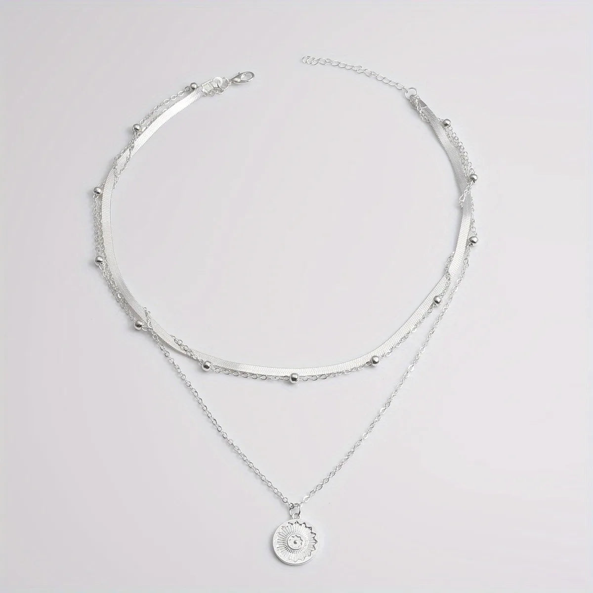 Multi-layer Chain Necklace Three-layer Snake Bone Chain with Round Bead Chain