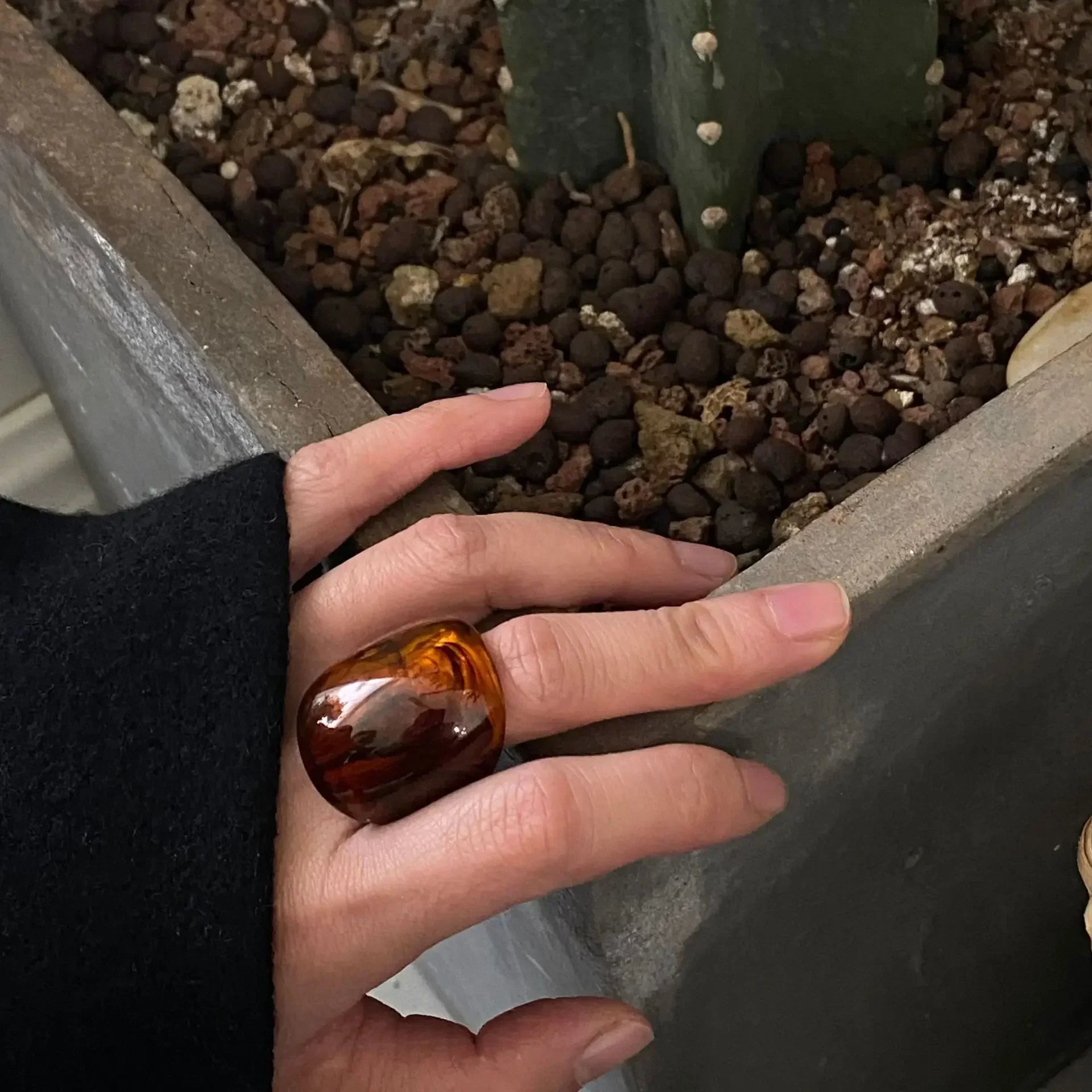 New Vintage Amber Geometric Trendy Ring