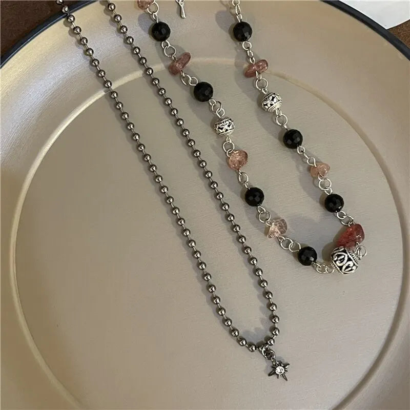 2 Pcs Vintage Peace Necklaces Natural Stone Beads 3 Designs