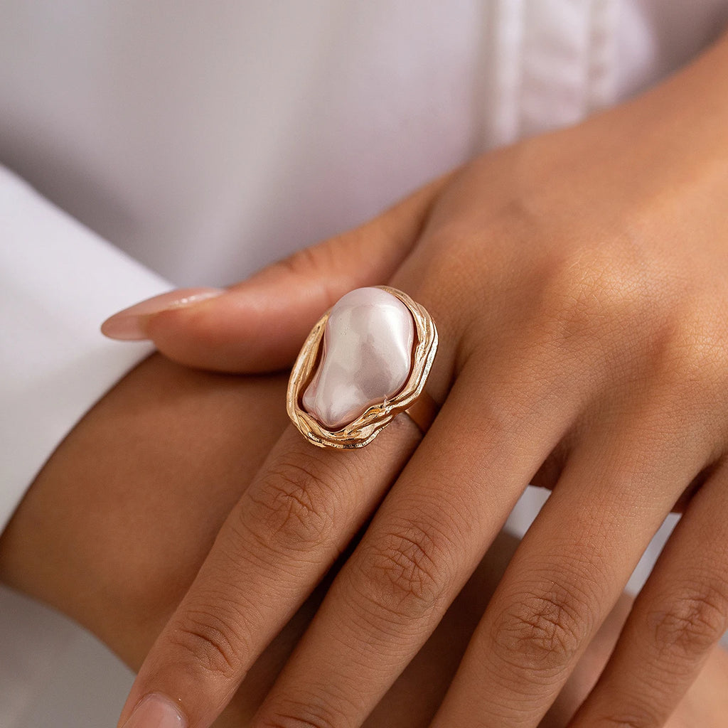 Lacteo Punk Semi Baroque Pearl Alloy Open Adjustable Rings