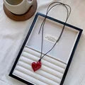 Asymmetrical Acrylic Heart Pendant Necklaces Love Leather Rope Neck Chain Silver, Red, Black