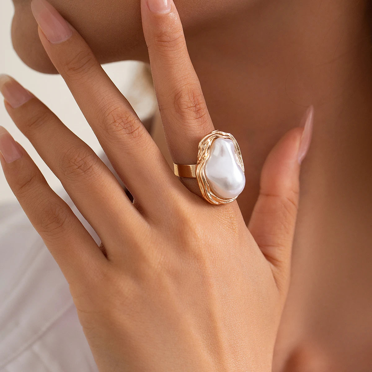 Lacteo Punk Semi Baroque Pearl Alloy Open Adjustable Rings