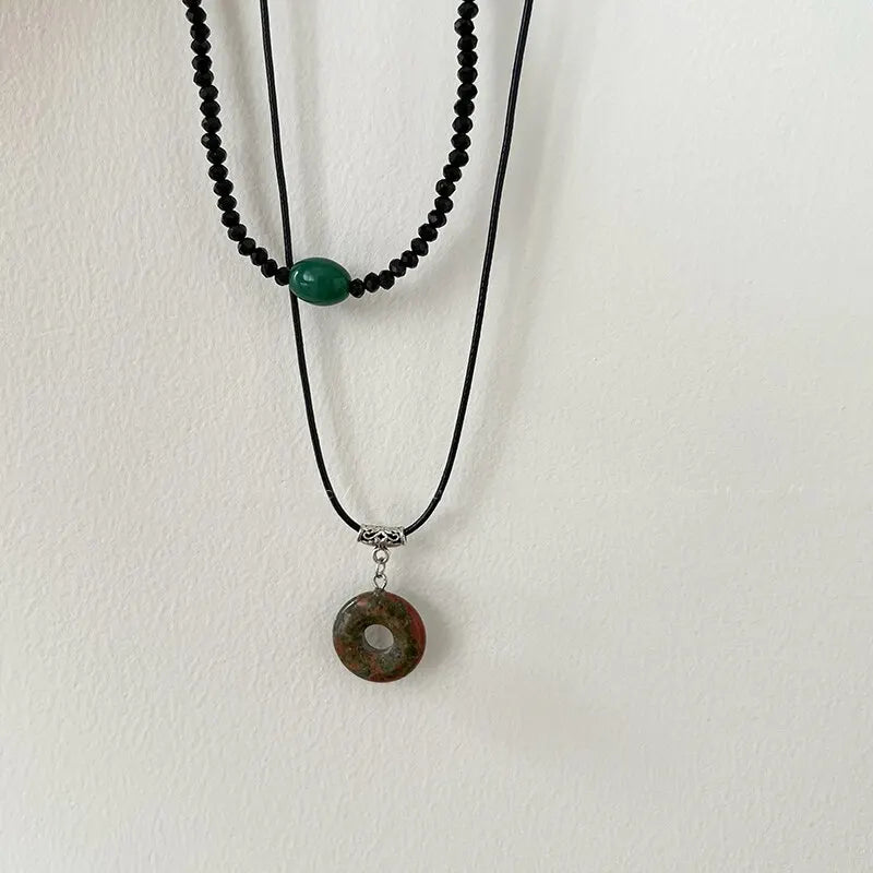 2 Pcs Vintage Peace Necklaces Natural Stone Beads 3 Designs