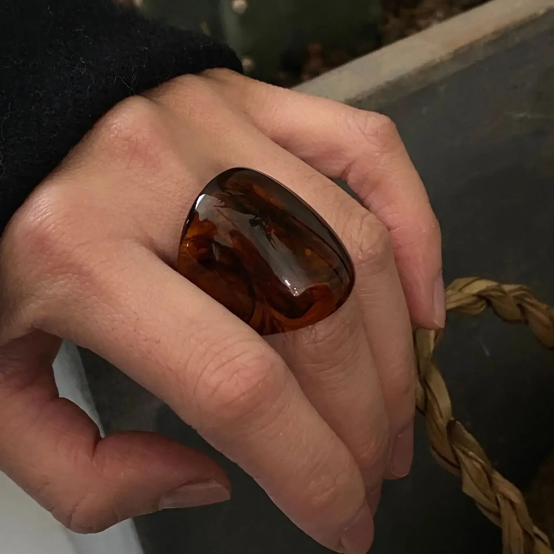 New Vintage Amber Geometric Trendy Ring