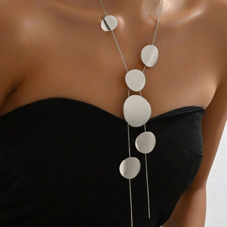 European Fashion Large Round Long Necklace Simple Collarbone Chain