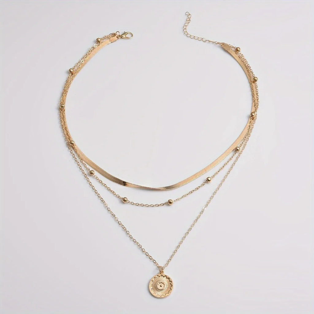 Multi-layer Chain Necklace Three-layer Snake Bone Chain with Round Bead Chain