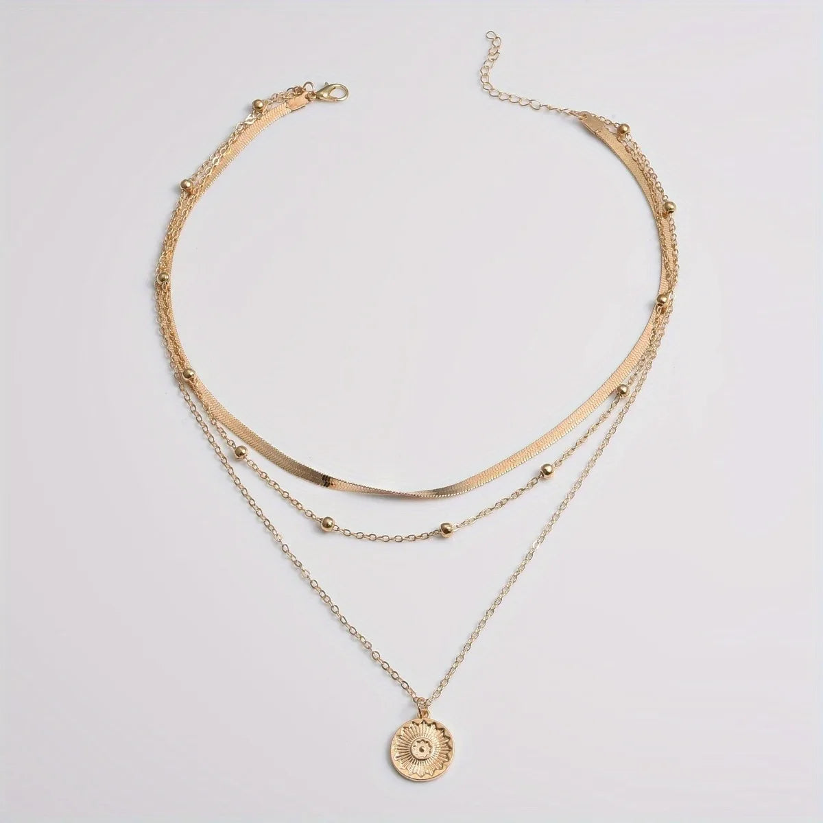 Multi-layer Chain Necklace Three-layer Snake Bone Chain with Round Bead Chain
