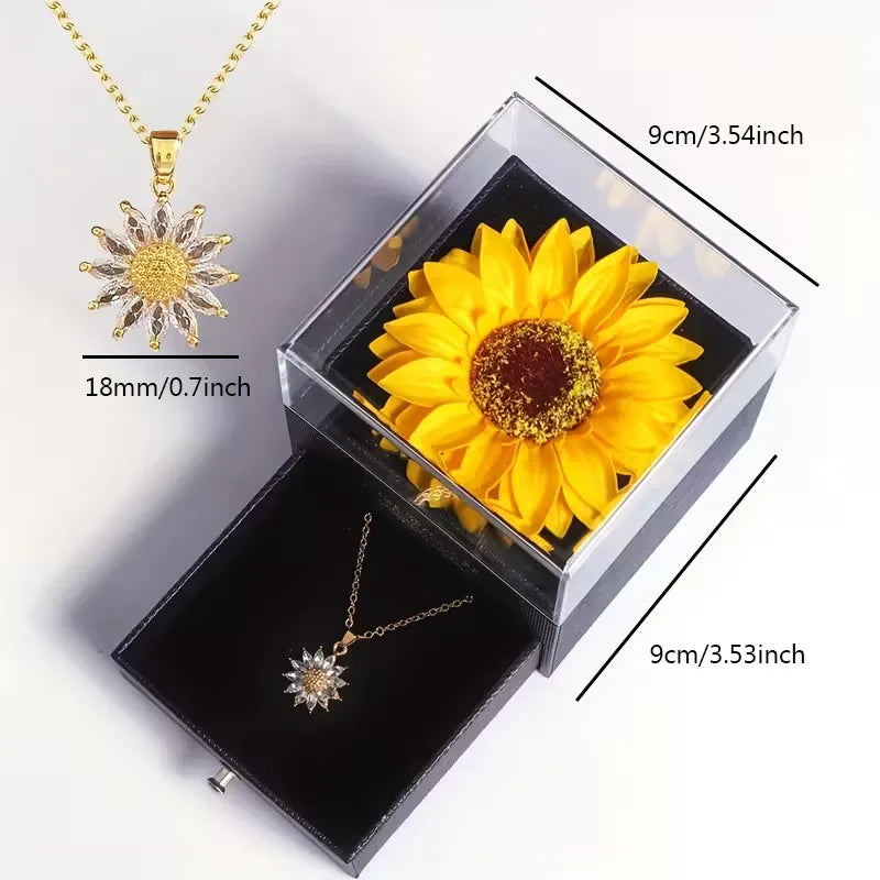 Dainty Necklace Zircon Daisy Sunflower Pendant Necklace with Sunflower Gift Box