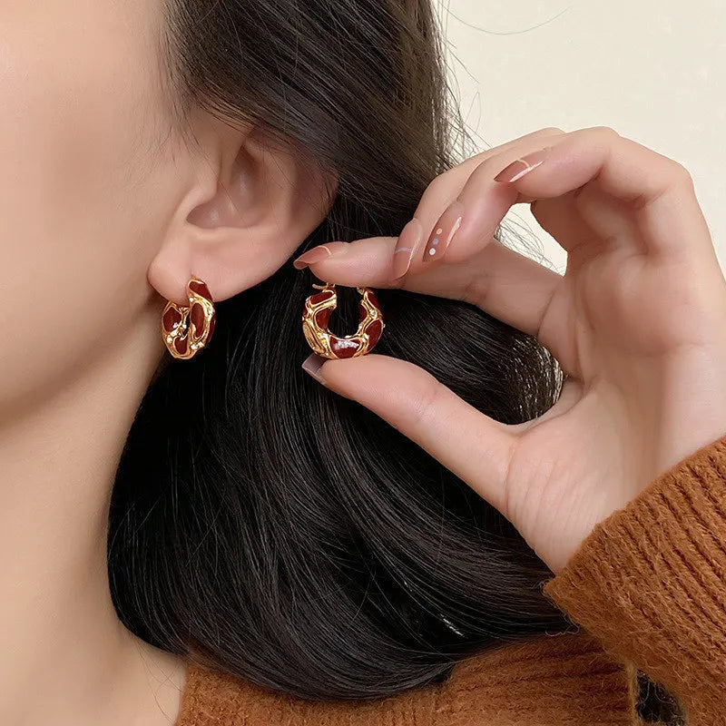 French Retro Leopard Print U-shaped Earrings