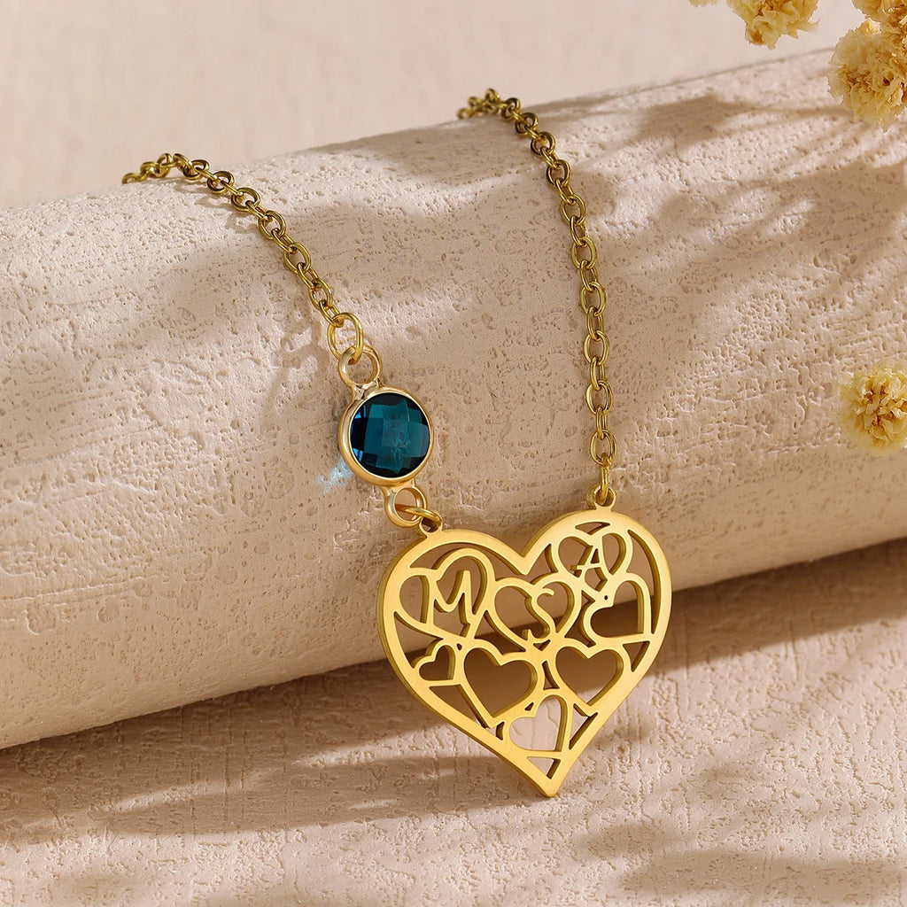 Custom Heart Necklace Monogram Initials